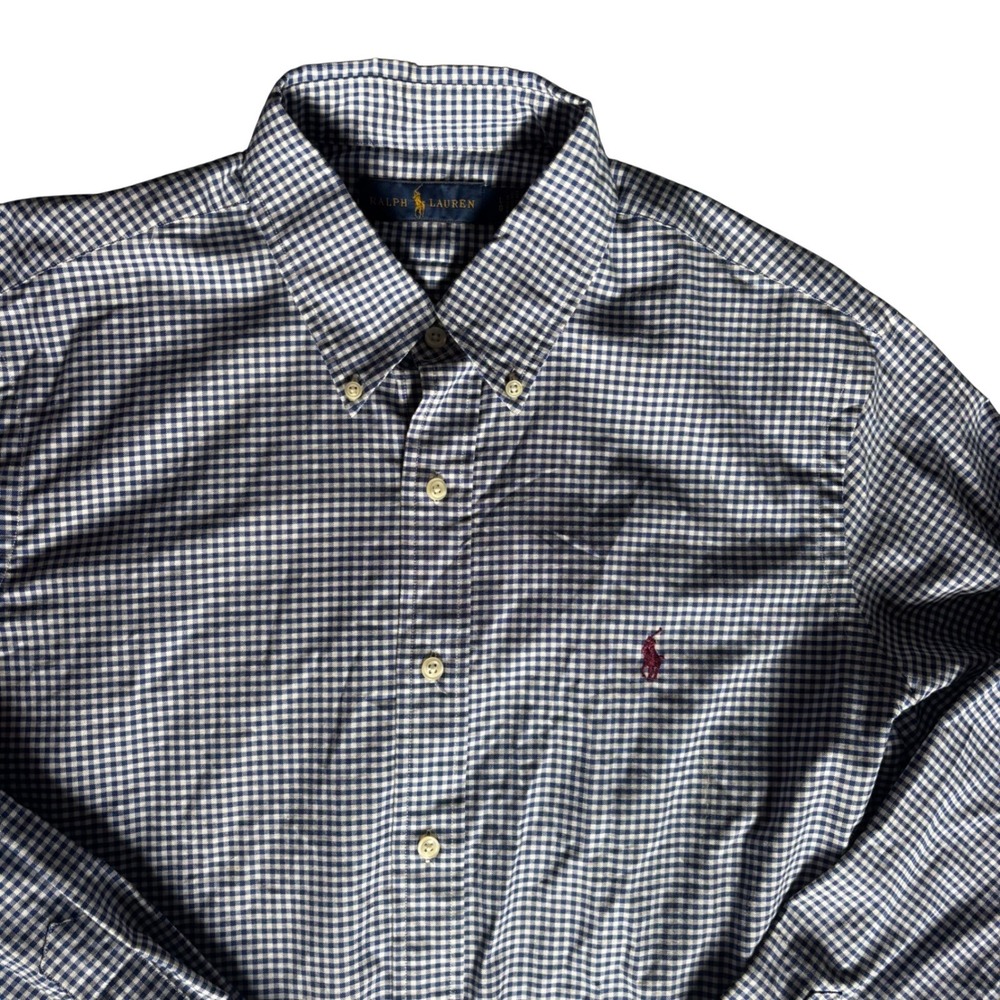Ralph Lauren Mens Blue Gingham Check Button Down Shirt Large Red Pony Logo L - Picture 3 of 6